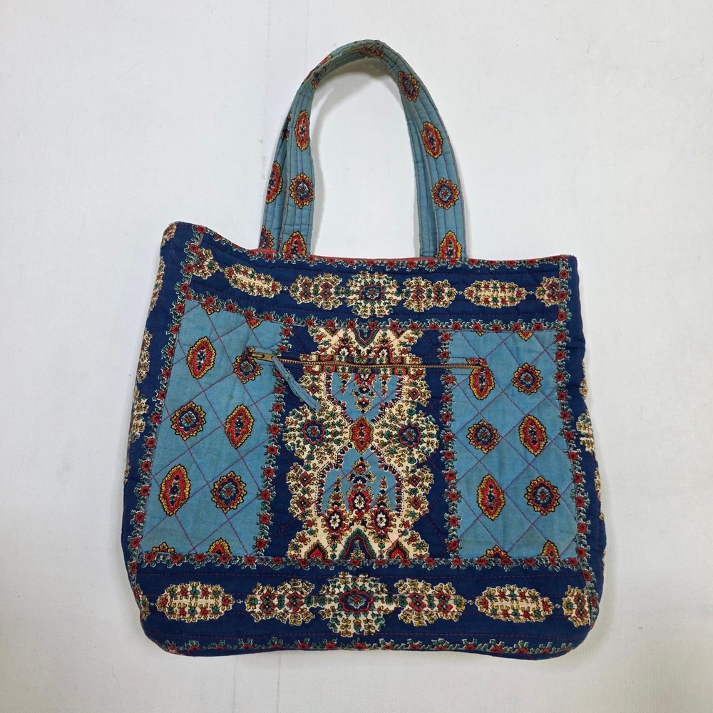Valdrome Tote Bag Women Medium Blue Quilted Provencal Paisley Made In France